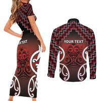 Personalised Aotearoa Mana Motuhake Couples Matching Short Sleeve Bodycon Dress and Long Sleeve Button Shirt Poutama With Maori Pattern LT05 - Polynesian Pride