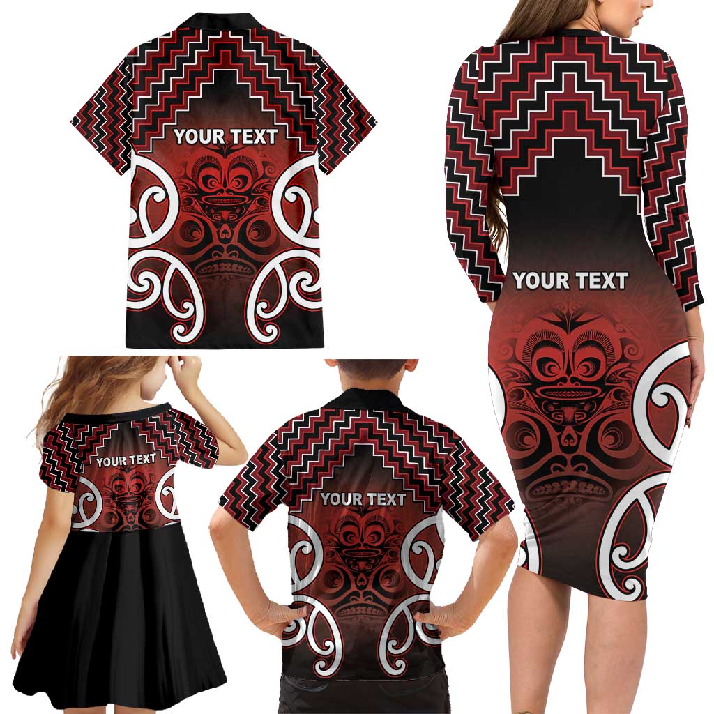 Personalised Aotearoa Mana Motuhake Family Matching Long Sleeve Bodycon Dress and Hawaiian Shirt Poutama With Maori Pattern LT05 - Polynesian Pride