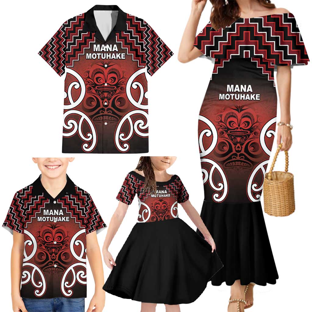 Personalised Aotearoa Mana Motuhake Family Matching Mermaid Dress and Hawaiian Shirt Poutama With Maori Pattern LT05 - Polynesian Pride