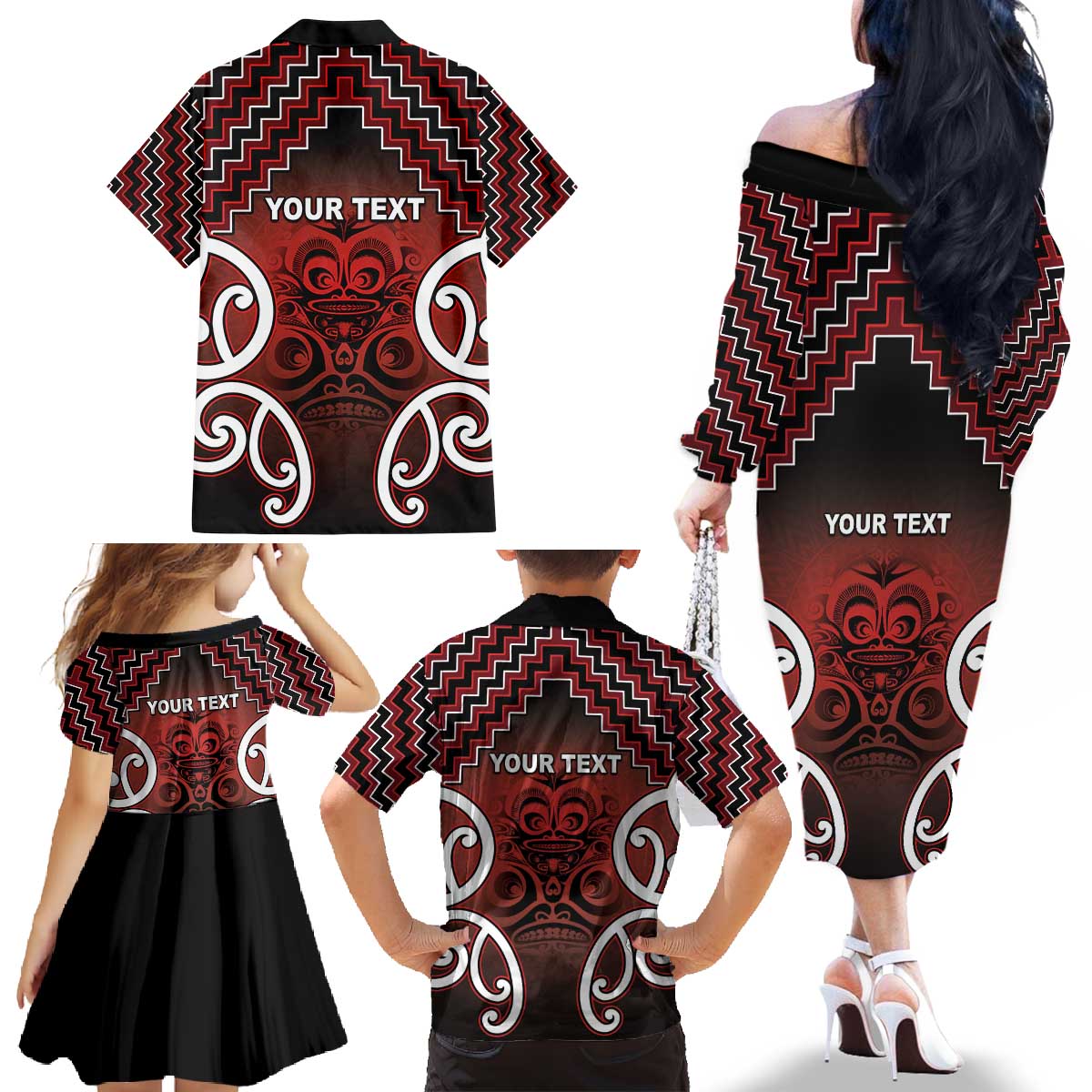 Personalised Aotearoa Mana Motuhake Family Matching Off The Shoulder Long Sleeve Dress and Hawaiian Shirt Poutama With Maori Pattern LT05 - Polynesian Pride