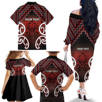 Personalised Aotearoa Mana Motuhake Family Matching Off The Shoulder Long Sleeve Dress and Hawaiian Shirt Poutama With Maori Pattern LT05 - Polynesian Pride