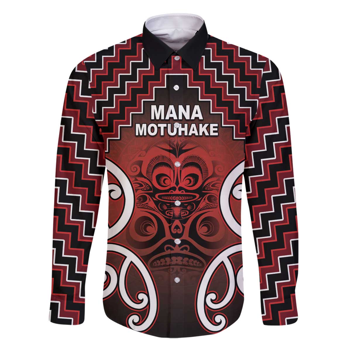 Personalised Aotearoa Mana Motuhake Family Matching Off The Shoulder Long Sleeve Dress and Hawaiian Shirt Poutama With Maori Pattern LT05 Dad's Shirt - Long Sleeve Red - Polynesian Pride