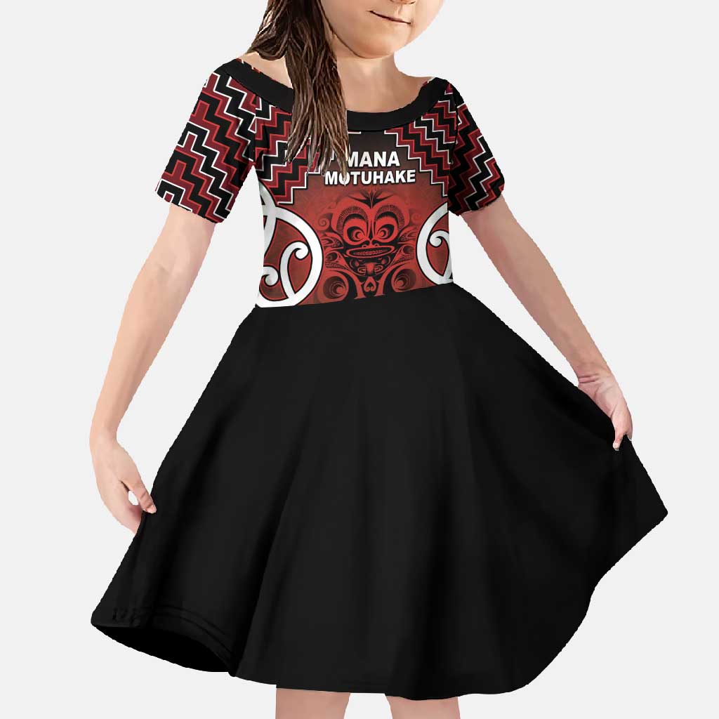 Personalised Aotearoa Mana Motuhake Family Matching Off Shoulder Maxi Dress and Hawaiian Shirt Poutama With Maori Pattern LT05 Daughter's Dress Red - Polynesian Pride