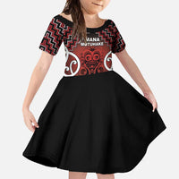 Personalised Aotearoa Mana Motuhake Family Matching Off Shoulder Maxi Dress and Hawaiian Shirt Poutama With Maori Pattern LT05 Daughter's Dress Red - Polynesian Pride