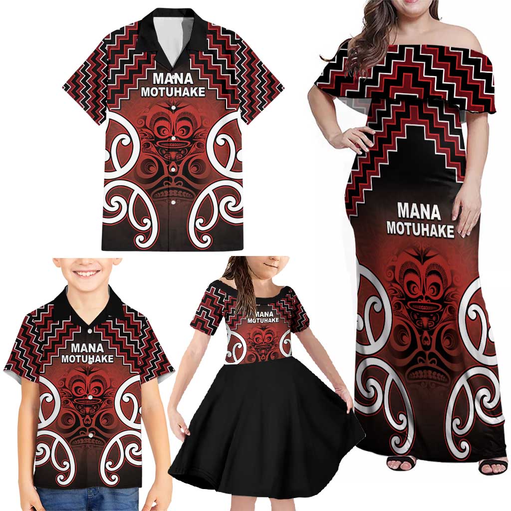 Personalised Aotearoa Mana Motuhake Family Matching Off Shoulder Maxi Dress and Hawaiian Shirt Poutama With Maori Pattern LT05 - Polynesian Pride