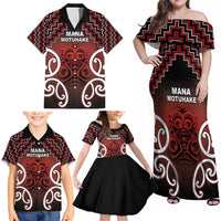 Personalised Aotearoa Mana Motuhake Family Matching Off Shoulder Maxi Dress and Hawaiian Shirt Poutama With Maori Pattern LT05 - Polynesian Pride