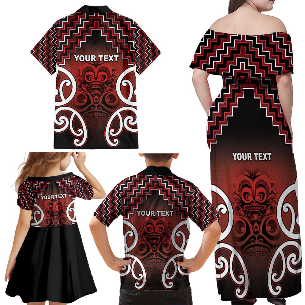 Personalised Aotearoa Mana Motuhake Family Matching Off Shoulder Maxi Dress and Hawaiian Shirt Poutama With Maori Pattern LT05 - Polynesian Pride
