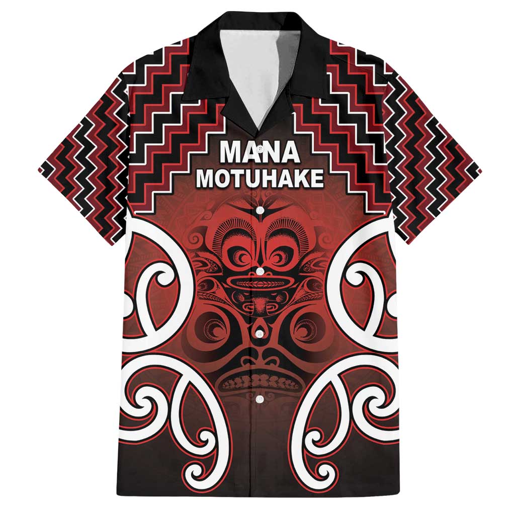 Personalised Aotearoa Mana Motuhake Family Matching Off Shoulder Maxi Dress and Hawaiian Shirt Poutama With Maori Pattern LT05 Dad's Shirt - Short Sleeve Red - Polynesian Pride