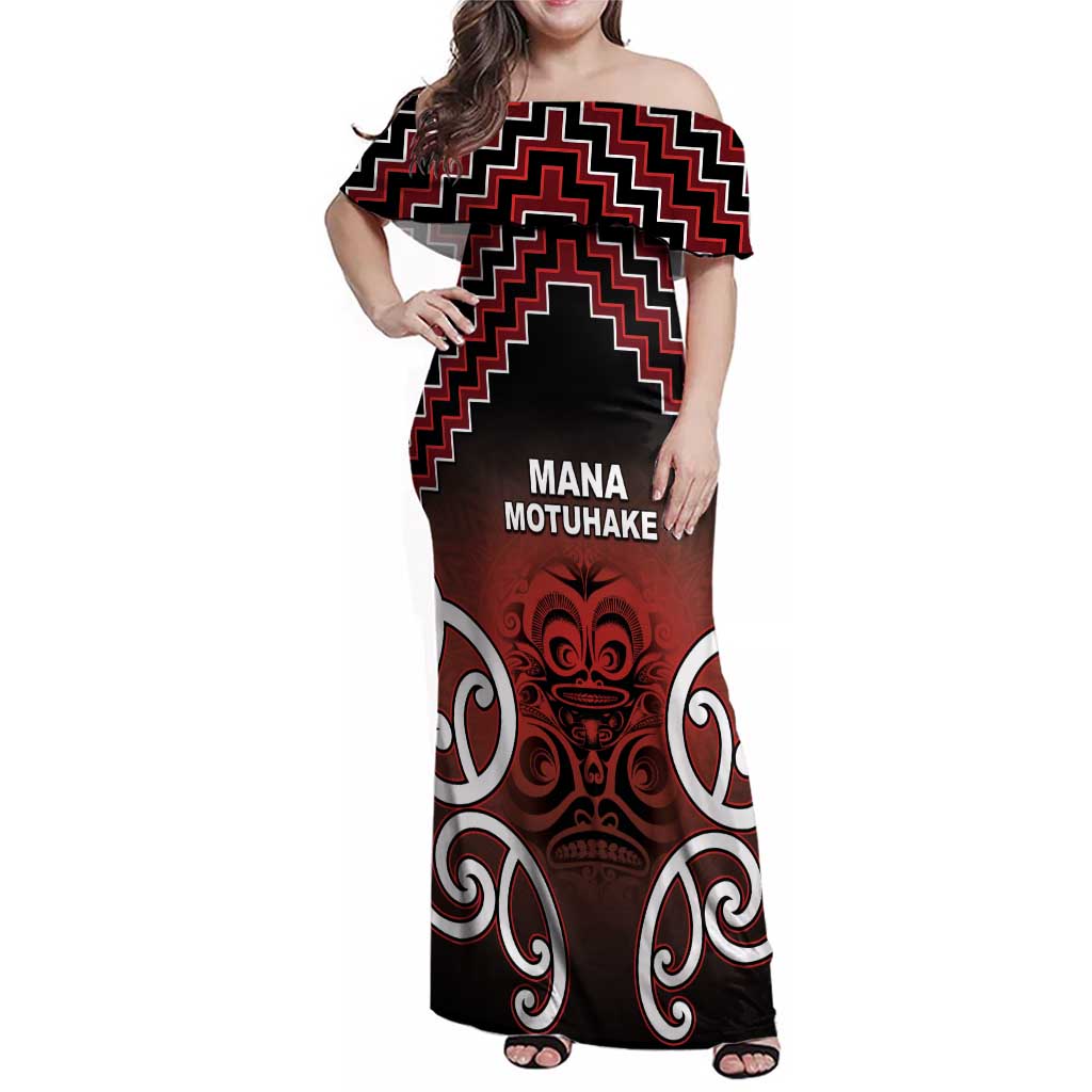 Personalised Aotearoa Mana Motuhake Family Matching Off Shoulder Maxi Dress and Hawaiian Shirt Poutama With Maori Pattern LT05 Mom's Dress Red - Polynesian Pride
