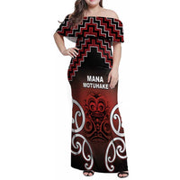 Personalised Aotearoa Mana Motuhake Family Matching Off Shoulder Maxi Dress and Hawaiian Shirt Poutama With Maori Pattern LT05 Mom's Dress Red - Polynesian Pride