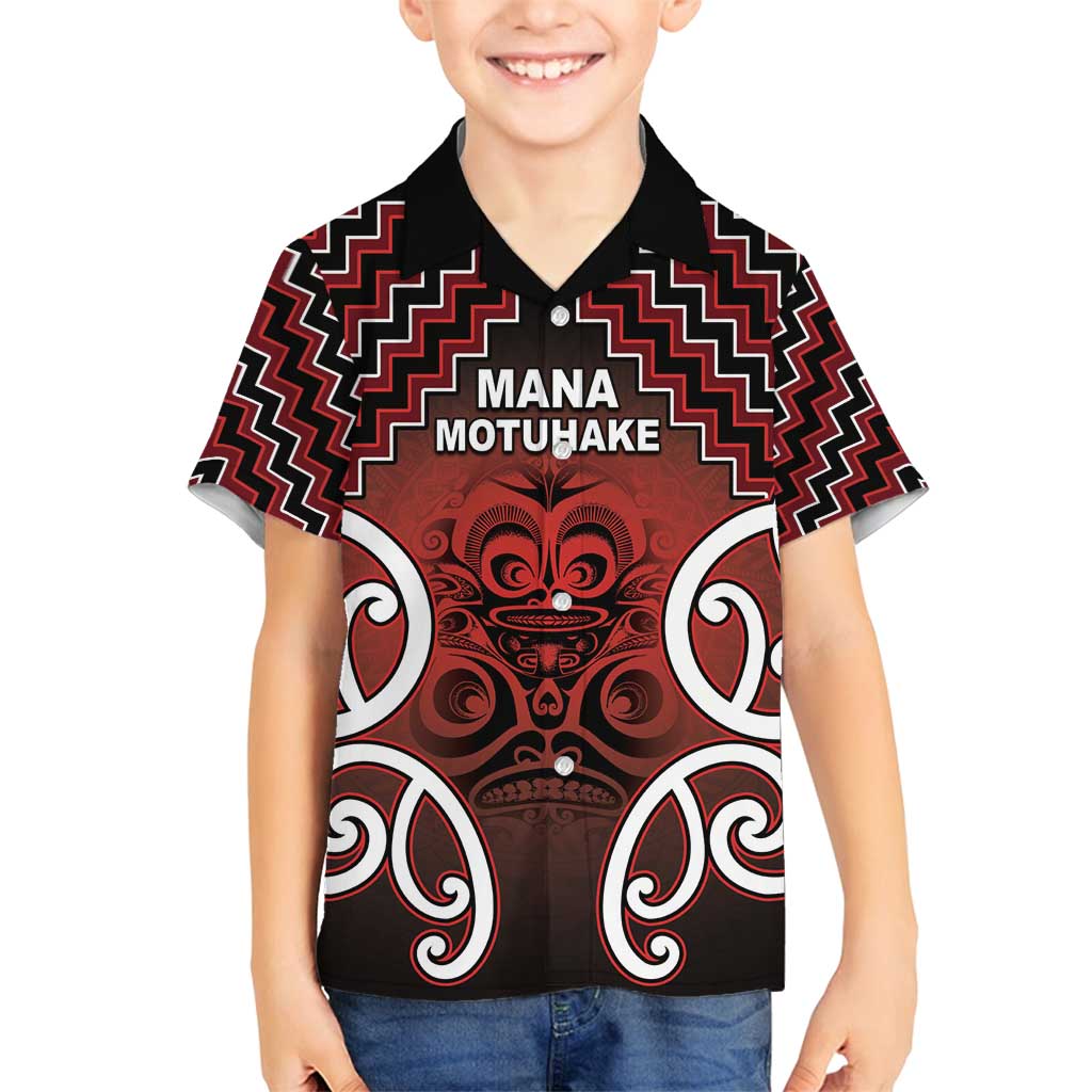 Personalised Aotearoa Mana Motuhake Family Matching Off Shoulder Maxi Dress and Hawaiian Shirt Poutama With Maori Pattern LT05 Son's Shirt Red - Polynesian Pride