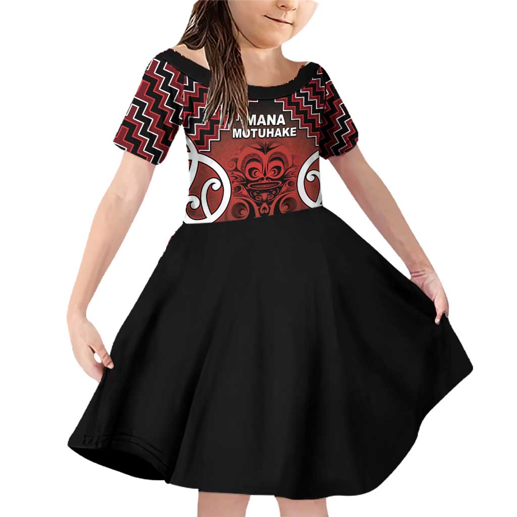 Personalised Aotearoa Mana Motuhake Family Matching Off Shoulder Short Dress and Hawaiian Shirt Poutama With Maori Pattern LT05 Daughter's Dress Red - Polynesian Pride