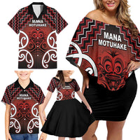 Personalised Aotearoa Mana Motuhake Family Matching Off Shoulder Short Dress and Hawaiian Shirt Poutama With Maori Pattern LT05 - Polynesian Pride