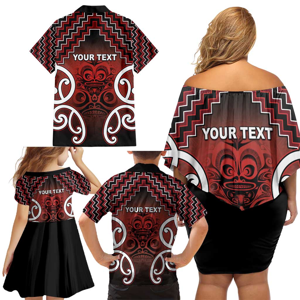 Personalised Aotearoa Mana Motuhake Family Matching Off Shoulder Short Dress and Hawaiian Shirt Poutama With Maori Pattern LT05 - Polynesian Pride