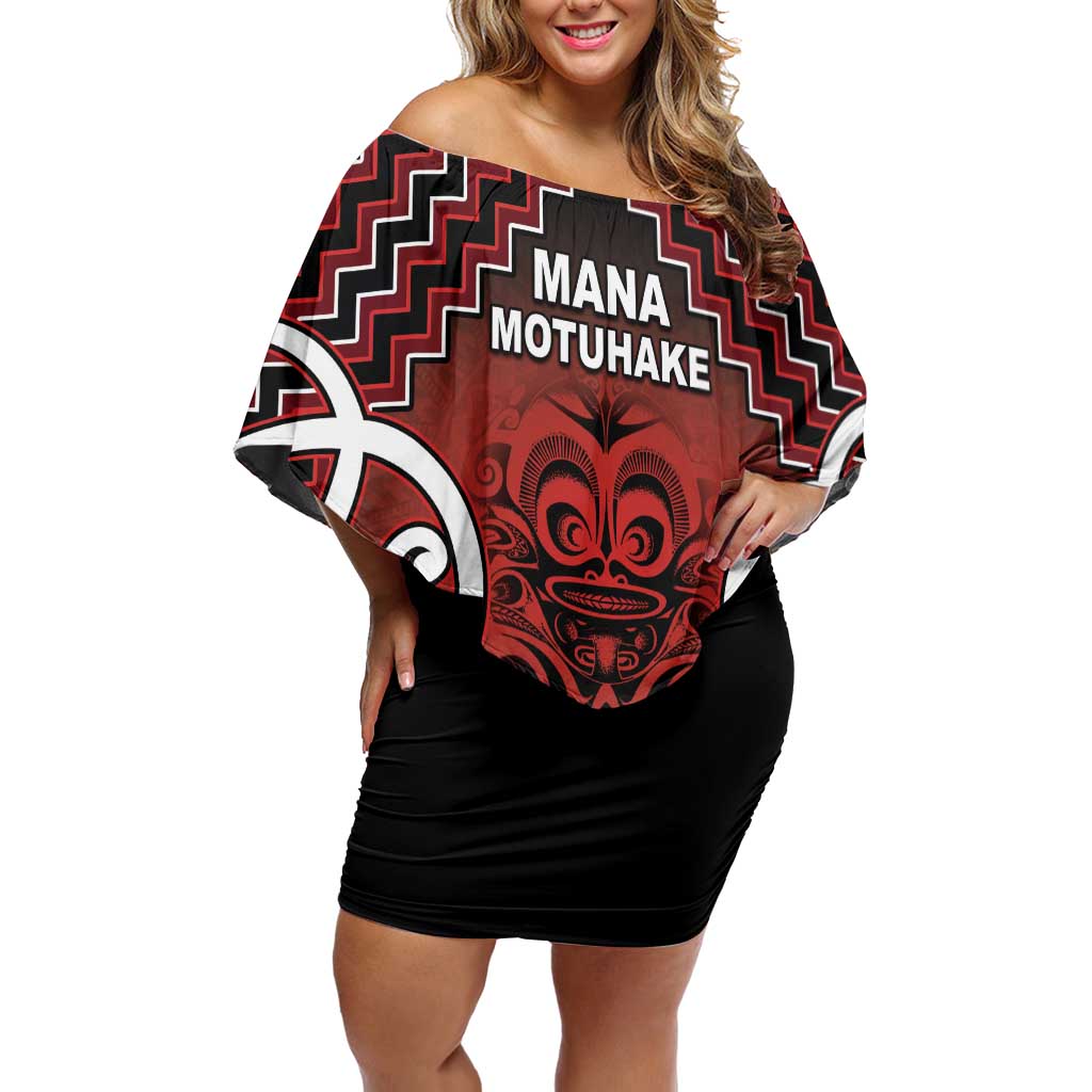 Personalised Aotearoa Mana Motuhake Family Matching Off Shoulder Short Dress and Hawaiian Shirt Poutama With Maori Pattern LT05 Mom's Dress Red - Polynesian Pride