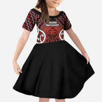 Personalised Aotearoa Mana Motuhake Family Matching Puletasi and Hawaiian Shirt Poutama With Maori Pattern LT05 Daughter's Dress Red - Polynesian Pride