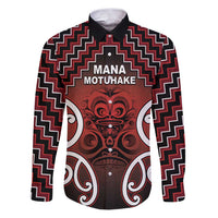 Personalised Aotearoa Mana Motuhake Family Matching Puletasi and Hawaiian Shirt Poutama With Maori Pattern LT05 Dad's Shirt - Long Sleeve Red - Polynesian Pride