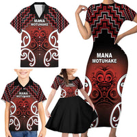 Personalised Aotearoa Mana Motuhake Family Matching Short Sleeve Bodycon Dress and Hawaiian Shirt Poutama With Maori Pattern LT05 - Polynesian Pride