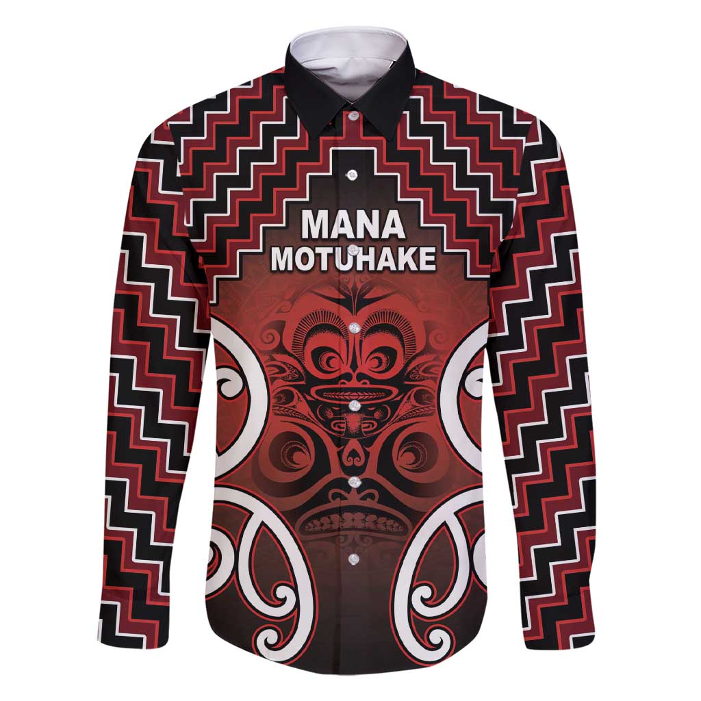 Personalised Aotearoa Mana Motuhake Family Matching Short Sleeve Bodycon Dress and Hawaiian Shirt Poutama With Maori Pattern LT05 Dad's Shirt - Long Sleeve Red - Polynesian Pride