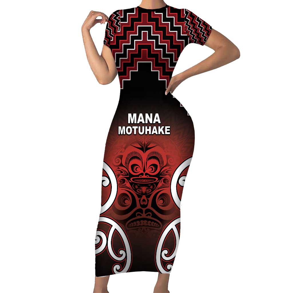Personalised Aotearoa Mana Motuhake Family Matching Short Sleeve Bodycon Dress and Hawaiian Shirt Poutama With Maori Pattern LT05 Mom's Dress Red - Polynesian Pride