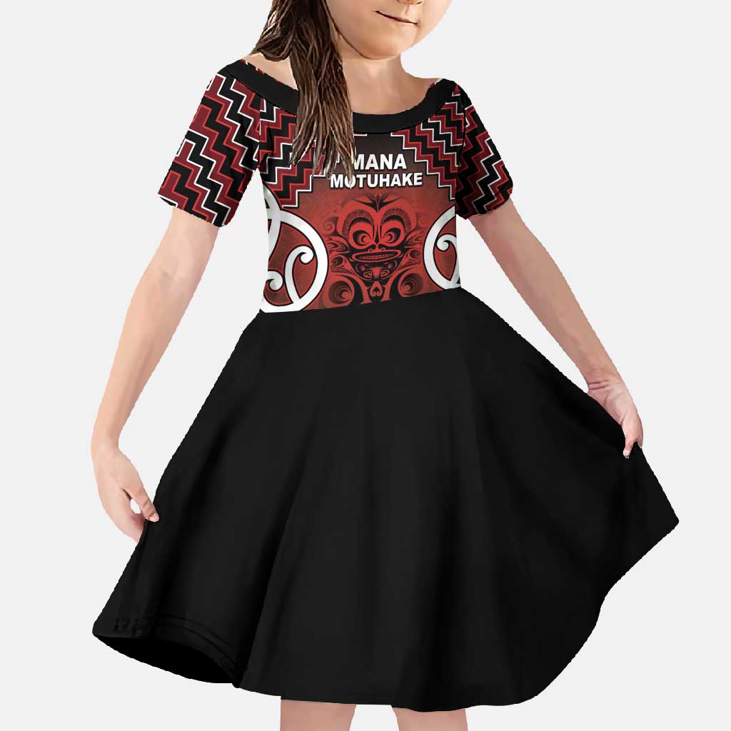 Personalised Aotearoa Mana Motuhake Family Matching Summer Maxi Dress and Hawaiian Shirt Poutama With Maori Pattern LT05 Daughter's Dress Red - Polynesian Pride