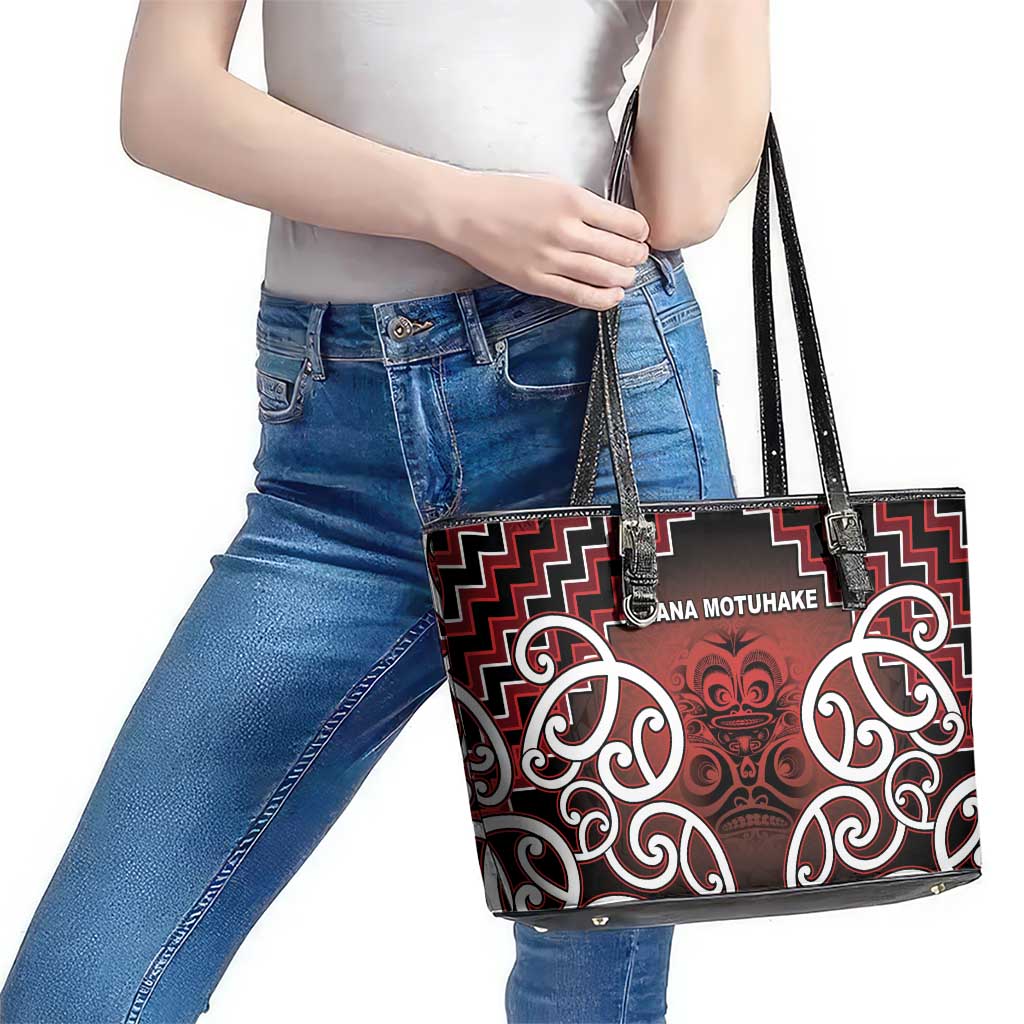 Aotearoa Mana Motuhake Leather Tote Bag Poutama With Maori Pattern - Polynesian Pride