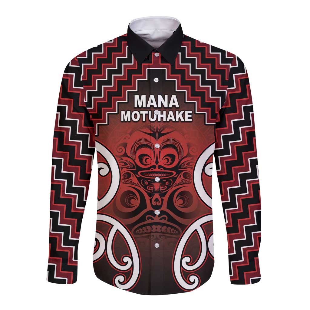 Personalised Aotearoa Mana Motuhake Long Sleeve Button Shirt Poutama With Maori Pattern LT05 Unisex Red - Polynesian Pride
