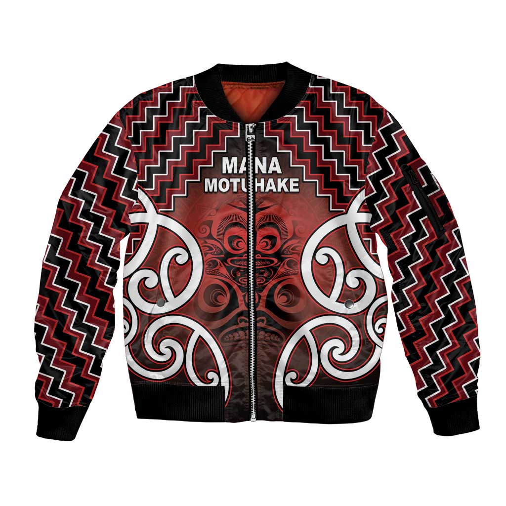Personalised Aotearoa Mana Motuhake Sleeve Zip Bomber Jacket Poutama With Maori Pattern LT05 Unisex Red - Polynesian Pride