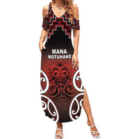 Personalised Aotearoa Mana Motuhake Summer Maxi Dress Poutama With Maori Pattern LT05 Women Red - Polynesian Pride