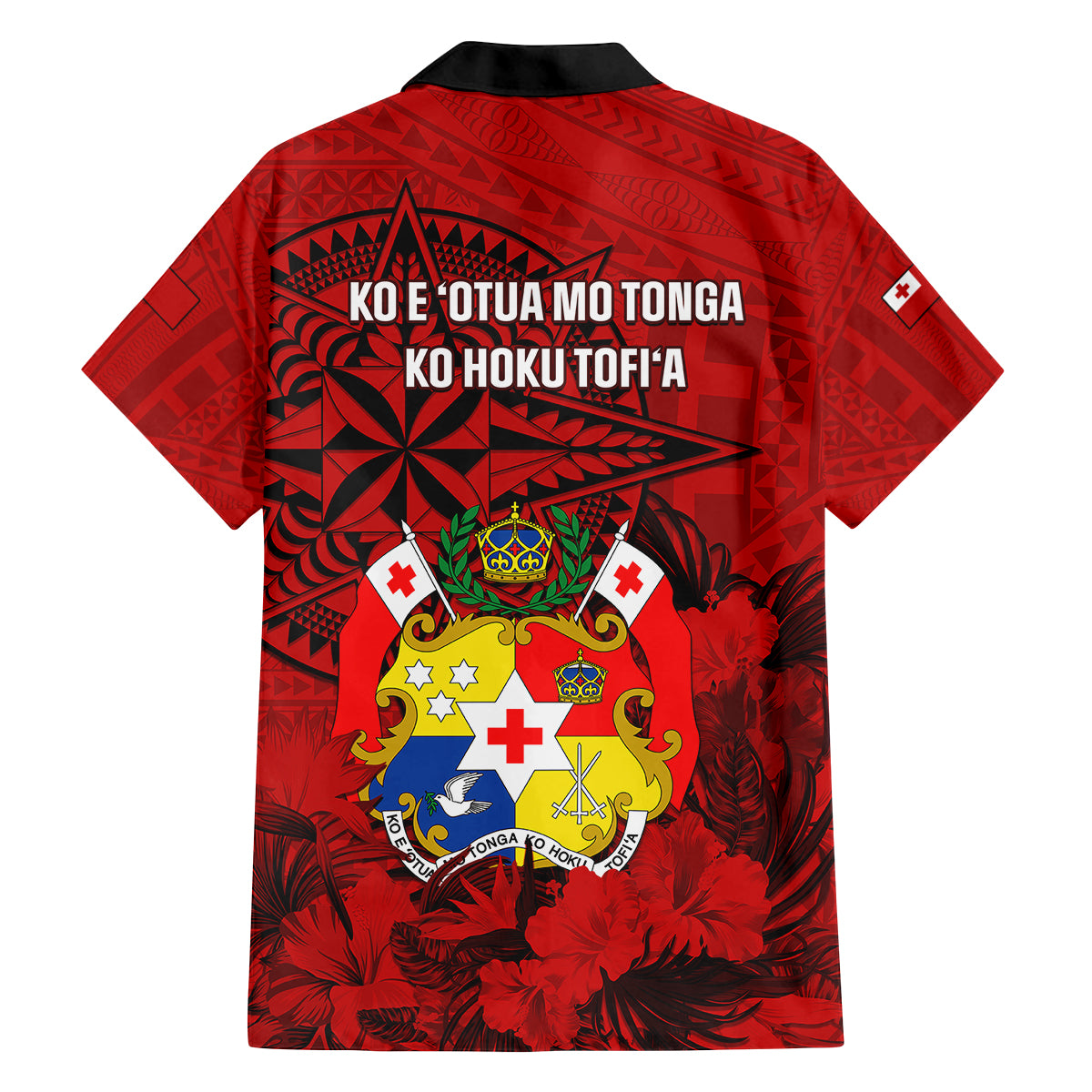 Tonga King Tupou I Day Family Matching Off Shoulder Short Dress and Hawaiian Shirt Tropical Flowers With Ngatu Pattern LT05 - Polynesian Pride