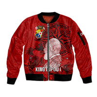 Tonga King Tupou I Day Sleeve Zip Bomber Jacket Tropical Flowers With Ngatu Pattern LT05 Unisex Red - Polynesian Pride