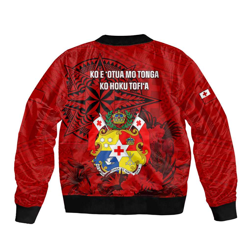 Tonga King Tupou I Day Sleeve Zip Bomber Jacket Tropical Flowers With Ngatu Pattern LT05 - Polynesian Pride