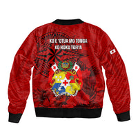 Tonga King Tupou I Day Sleeve Zip Bomber Jacket Tropical Flowers With Ngatu Pattern LT05 - Polynesian Pride
