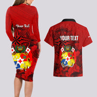 Personalized Tonga King Tupou I Day Couples Matching Long Sleeve Bodycon Dress and Hawaiian Shirt Tropical Flowers With Ngatu Pattern LT05 - Polynesian Pride