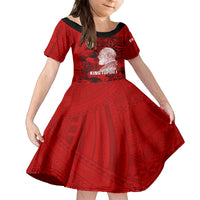 Personalized Tonga King Tupou I Day Family Matching Off Shoulder Short Dress and Hawaiian Shirt Tropical Flowers With Ngatu Pattern LT05 Daughter's Dress Red - Polynesian Pride