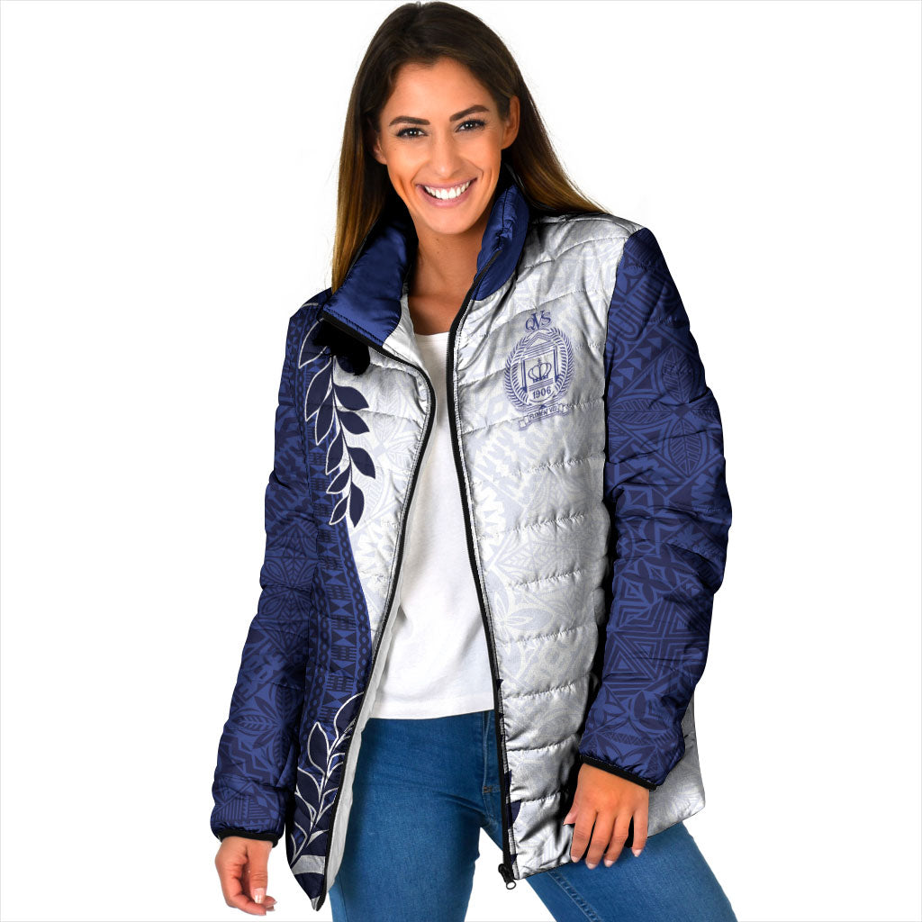 Custom Fiji Queen Victoria School Padded Jacket 120 Years Anniversary LT05 Women White - Polynesian Pride