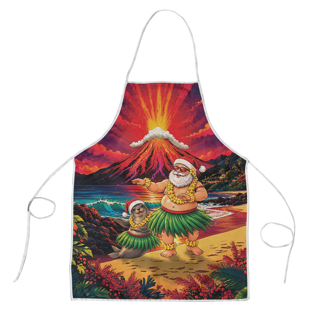 Hawaii Volcano Christmas Apron Hula Santa And Monk Seal LT05 Multicolor - Polynesian Pride