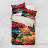 Hawaii Volcano Christmas Bedding Set Hula Santa And Monk Seal LT05 US Twin 172cm x 218cm Multicolor - Polynesian Pride