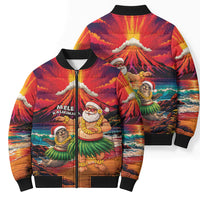 Hawaii Volcano Christmas Bomber Puffer Jacket Hula Santa And Monk Seal LT05 - Polynesian Pride
