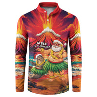 Hawaii Volcano Christmas Button Sweatshirt Hula Santa And Monk Seal LT05 Multicolor - Polynesian Pride