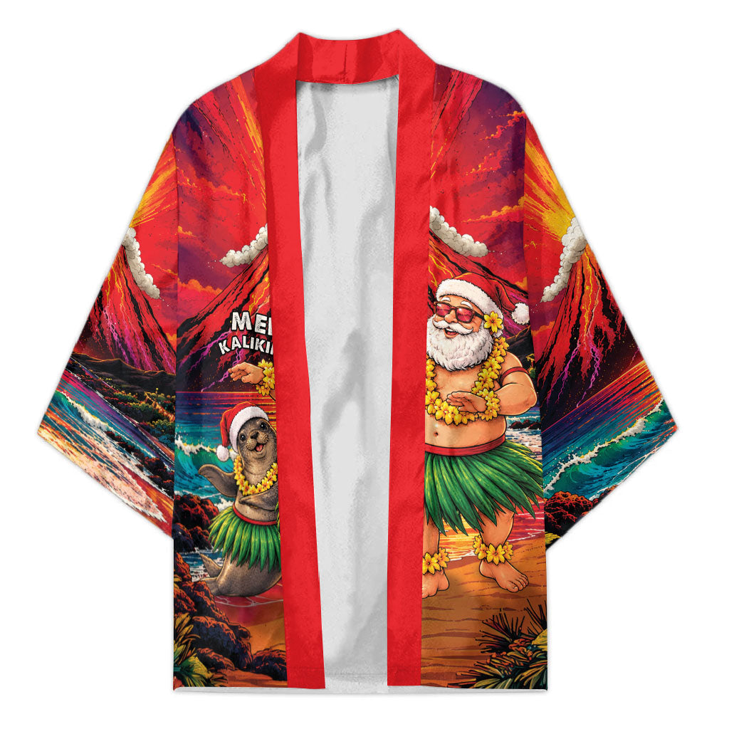 Hawaii Volcano Christmas Kimono Hula Santa And Monk Seal LT05 Unisex Multicolor - Polynesian Pride