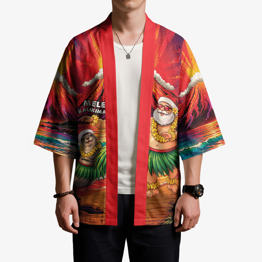 Hawaii Volcano Christmas Kimono Hula Santa And Monk Seal LT05 - Polynesian Pride