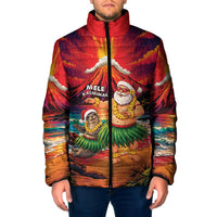 Hawaii Volcano Christmas Padded Jacket Hula Santa And Monk Seal LT05 Men Multicolor - Polynesian Pride