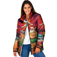 Hawaii Volcano Christmas Padded Jacket Hula Santa And Monk Seal LT05 Women Multicolor - Polynesian Pride