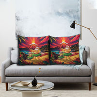 Hawaii Volcano Christmas Pillow Cover Hula Santa And Monk Seal LT05 - Polynesian Pride