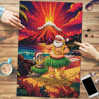 Hawaii Volcano Christmas Puzzle Hula Santa And Monk Seal LT05 - 300 Pieces / 26*38 cm / Multicolor