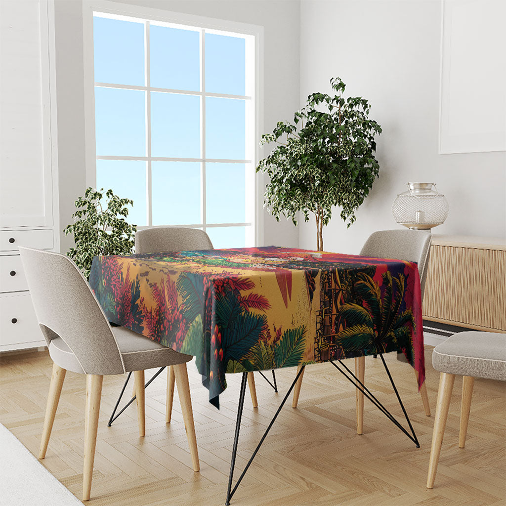 Hawaii Volcano Christmas Tablecloth Hula Santa And Monk Seal LT05 - Polynesian Pride