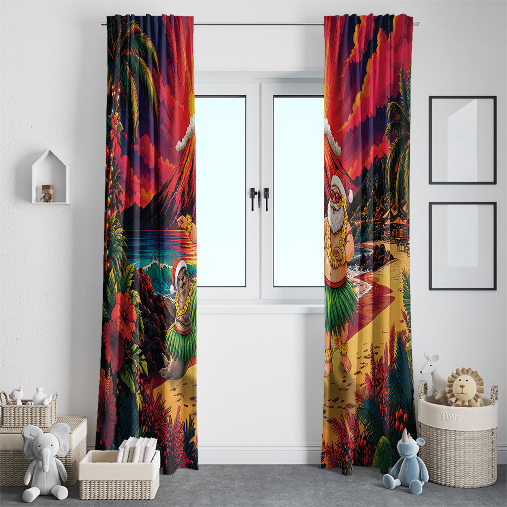 Hawaii Volcano Christmas Window Curtain Hula Santa And Monk Seal LT05 - Polynesian Pride