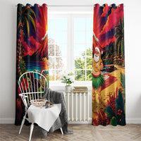 Hawaii Volcano Christmas Window Curtain Hula Santa And Monk Seal LT05 - Polynesian Pride