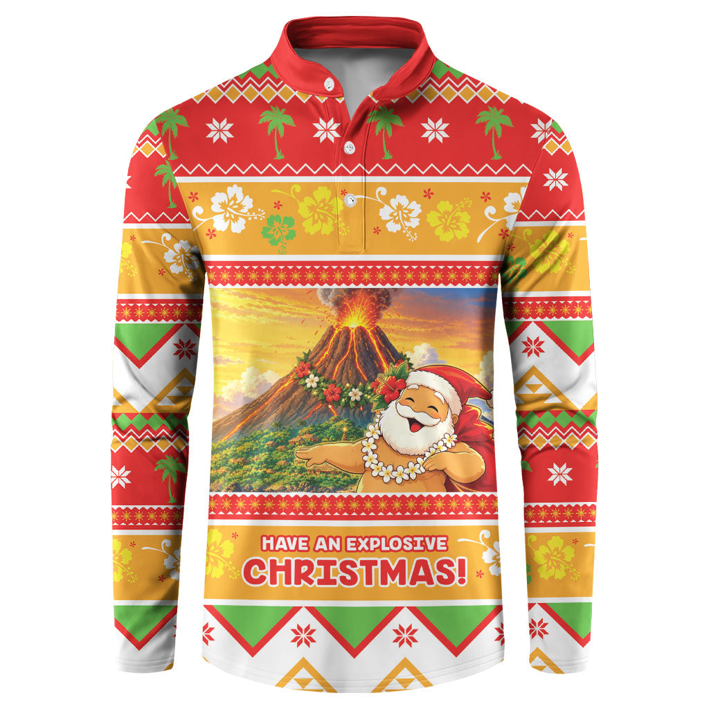 Hawaii Volcano Christmas Button Sweatshirt Have An Explosive Christmas LT05 Red - Polynesian Pride